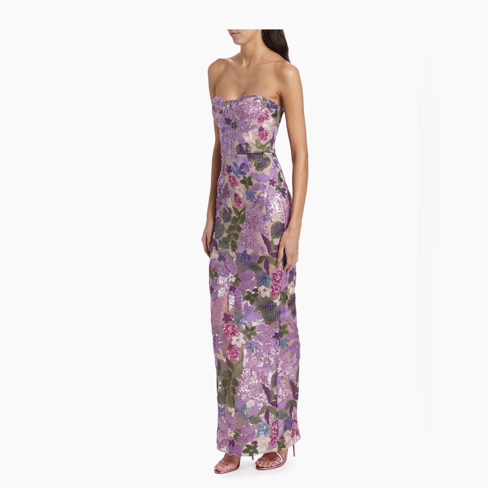 NWOT BRONX AND BANCO Dahlia Strapless Floral-Embroidered Sequin Gown - Picture 6 of 16